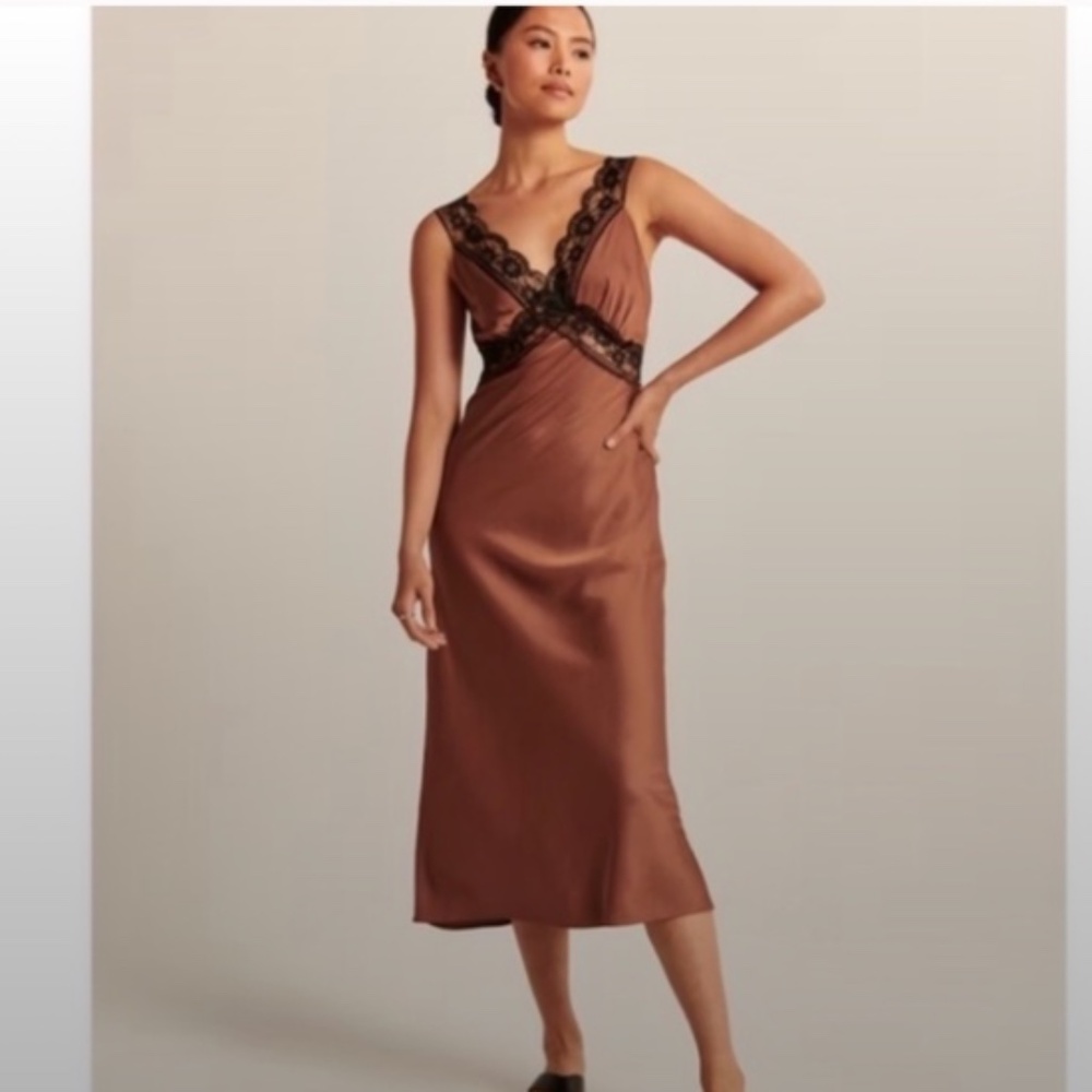 Abercrombie & Fitch satin slip midi dress sz SMALL